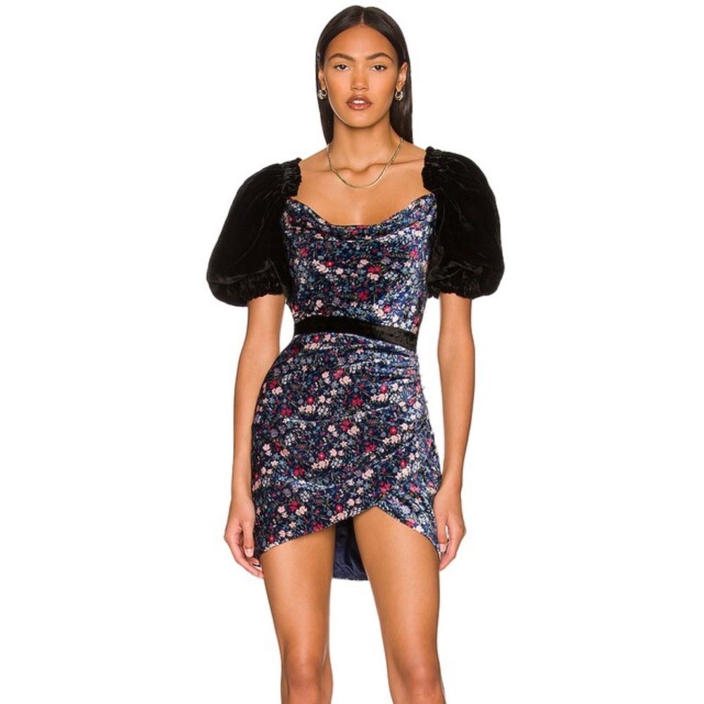Tularosa Maelie Blue Velvet Mini Dress in Carmella Floral